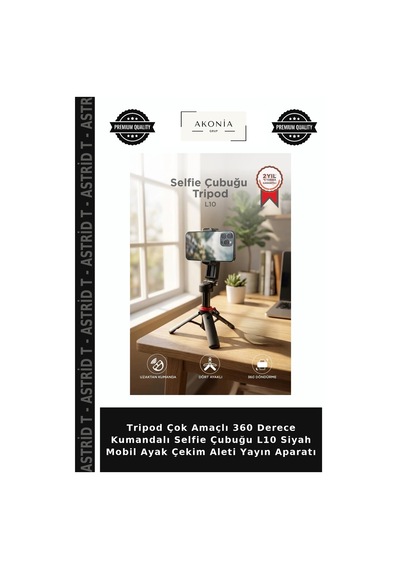Tripod Çok Amaçlı 360 Derece Kumandalı Selfie Çubuğu L10 Siyah Mobil Ayak Çekim Aleti Yayın Aparatı