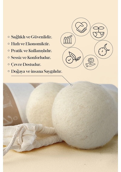 %100 Doğal Merinos Yünü Çamaşır Makinesi Yün Kurutma Topu Çok Renkli