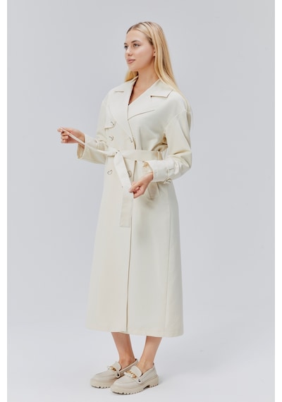 Oversize Rüzgarlık Detaylı Trençkot Taş