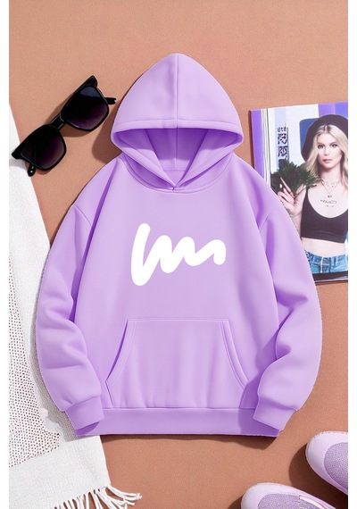 Uyguntarz Unisex W Baskılı Oversize Sweatshirt Lila