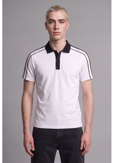Defacto Loose Fit Polo Yaka Şerit Detaylı Kısa Kollu Tişört H4427ax26auwt34 Beyaz-wt34