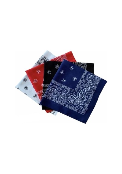Herşey Nota 4 Adet Şal Desen Bandana Seti Siyah Lacivert Kırmızı Beyaz 1724 Çok Renkli