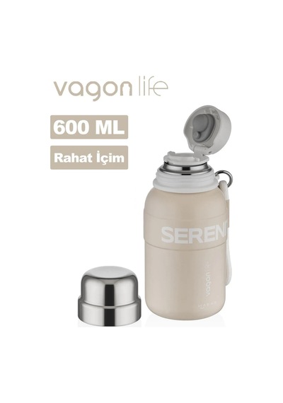 Vagonlife Çelik Termos Matara 600 Ml - Bej Standart Krem