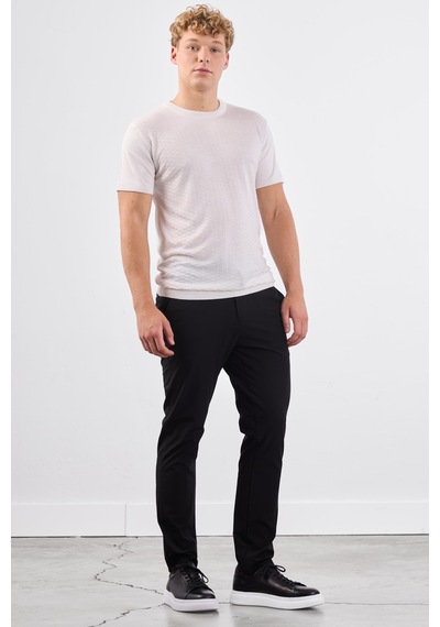 Dufy Ekru O Yaka Düz Renk Kısa Kollu Slim Fit Triko Tshirt Ekru