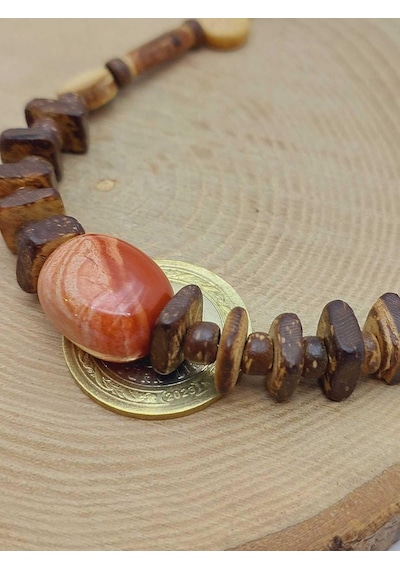 Yasamtohumu Ahşap & Jasper Tasarım Unisex Otantik Kolye 56104 Çok REnkli Çok Renkli