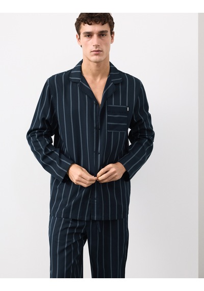 Marks & Spencer Saf Lyocell Çizgili Pijama Üstü T07001325a Lacivert