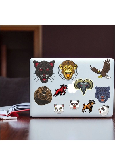Agresif Hayvanlar Sticker Set-4 12 Parça Telefon, Tablet, Defter, Laptop Sticker