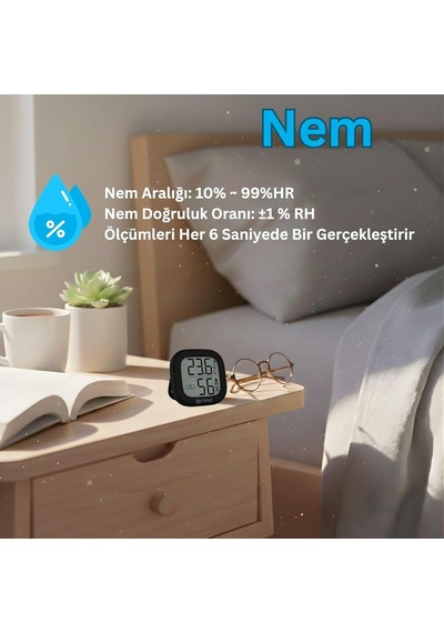 Npt35s Dijital İç Mekan Termometresi Ve Nem Ölçer, Renkli Konfor Göstergeli, Siyah