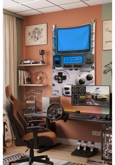 Klasik Gameboy Duvar Örtüsü, Retro Oyuncu Odası Dekoru, Kumaş Duvar Halısı Beyaz