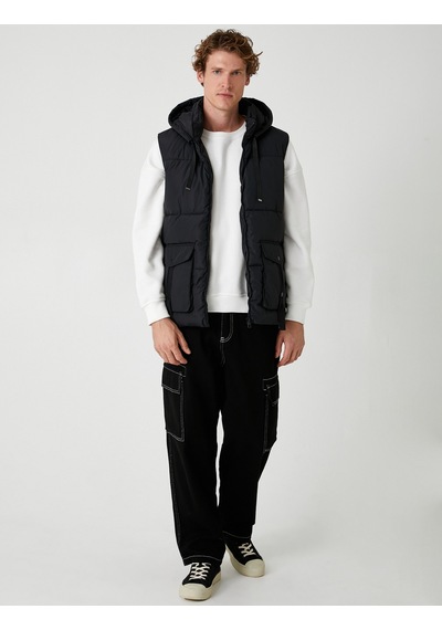 Koton Şişme Yelek Slim Fit Fermuarlı Siyah 5wam20042hw Siyah