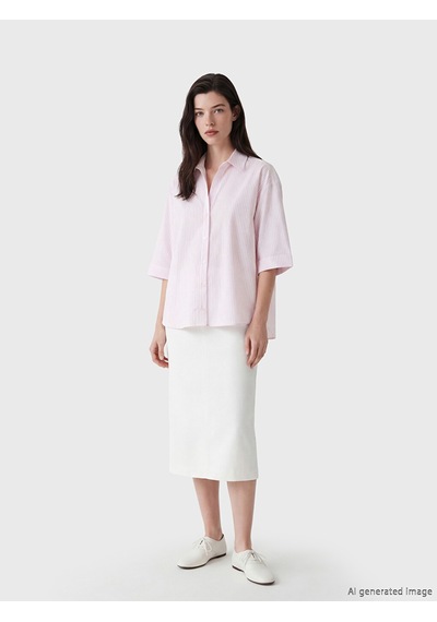 Lcw Comfort Pembe Kaçık Yaka Çizgili Kadın Gömlek