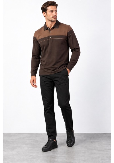 Bihan Store Erkek Polo Yaka Uzun Kollu Sweatshirt W27-8324 - Kahverengi Kahve