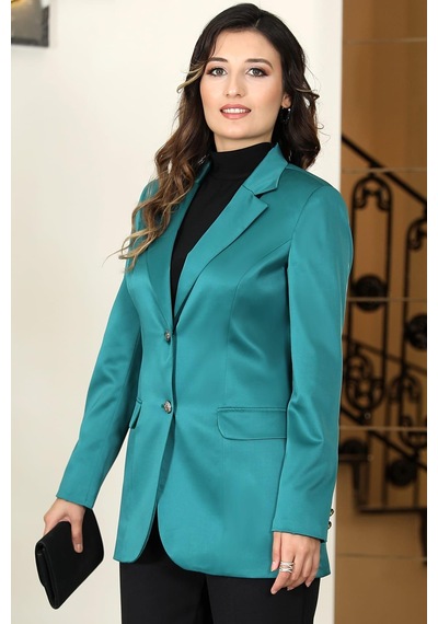 Esilanur Yaren Astarlı Saten Ceket Yeşil Yeşil