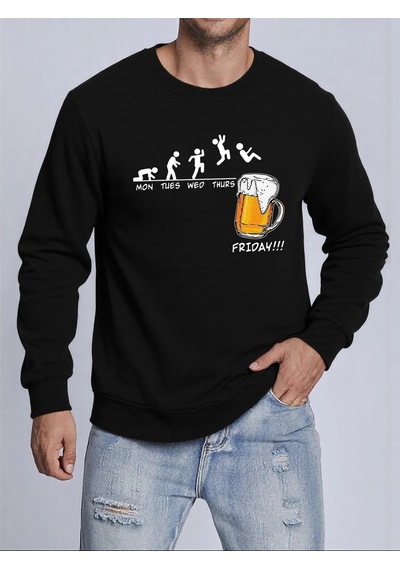 Startmore Tarzsokak Jumping Into The Beer Friday Evolution Baskılı Üstler Erkek Yumuşak Trendy Kazak Sıcak Kalınl Siyah