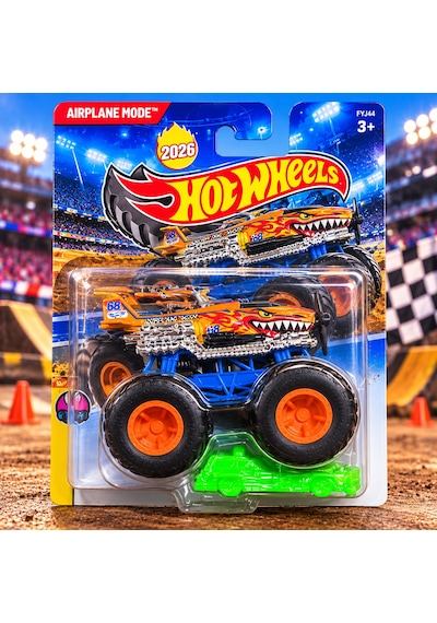 Hot Wheels Airplane Mode Turuncu Köpek Balığı Tasarımlı Büyük Tekerlekli Oyuncak Araba