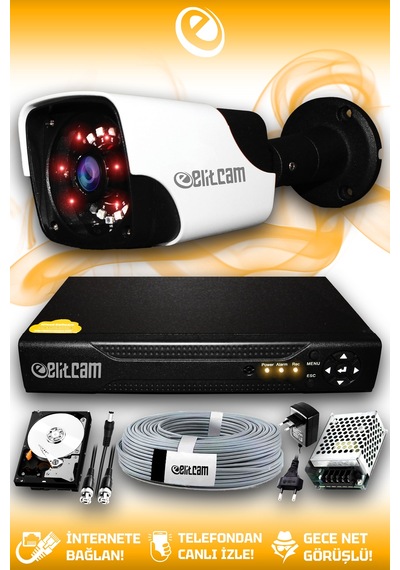 Elitcam 1 Kameralı Panda 1 Dış Kamera Set 500 GB HDD Full HD Gece Görüşlü Güvenlik Kamerası Sistemi