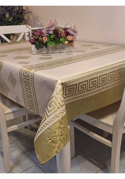 Elyaflı Pvc Muşamba - Desenli Silinebilir Masa Örtüsü Mrl2007 Altın