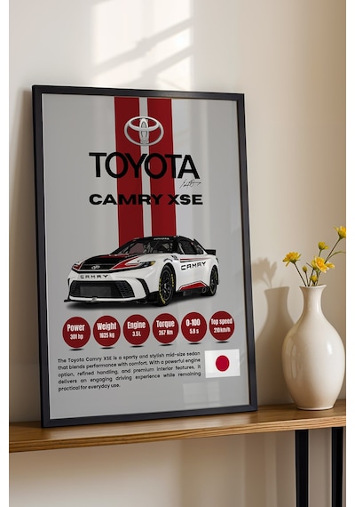 Toyota Camry Xse Premium Spor Araba Tablosu - Teknik Özellikli Otomobil Duvar Dekoru Siyah