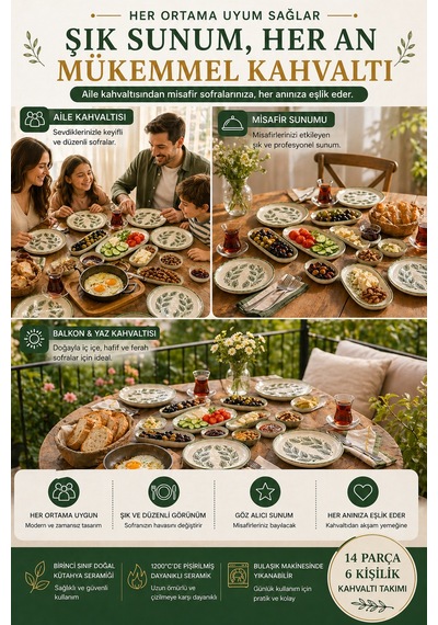 14 Parça 6 Kişilik Handmade Yaz Desen Kahvaltı Takımı - Lüx Kahvaltılık Sunum Seti Diğer
