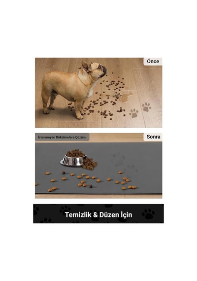 Matgo Pati Mama Çeken Kedi Gri Renk Beslenme Matı Kaymaz Sıvı Geçirmez Kedi Köpek Mama Paspası 50x70cm