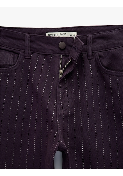 Koton Cepli Taş Detaylı Straight Fit Jean Pantolon - Straight Fit Jean Mor 6wal40063mw Mor