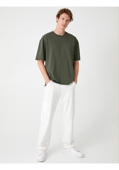 Koton Oversize Tişört Kısa Kollu Bisiklet Yaka Pamuklu Siyah 5wam10053hk Gri