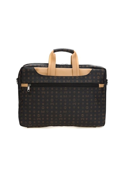 Bilik Deri Monogram Unisex Laptop & Evrak Çantası Brı Siyah-Camel Siyah - Camel