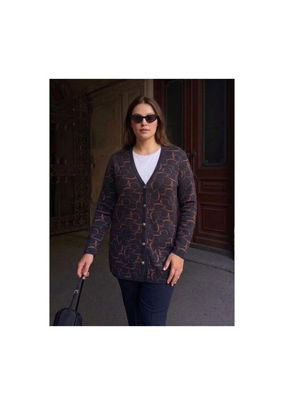 Onno Style Women Kalp Desenli Klasik Triko Düğmeli Ceket Lacivert - Bordo
