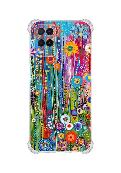 Printify Oppo A54 İle Uyumlu Düşlerin Dansı Serisi Folklorik Bahçe Tasarımlı Uv Baskılı Köşe Korumalı Antişok Kılıf Şeffaf