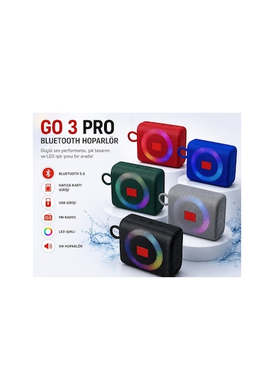 Go3 Pro 5w Bluetooth Speaker Rgb Led Işıklı Tws Özellikli Fm Radyo Sd Kart Usb Girişli Şarjlı Taşınabilir Hoparlör