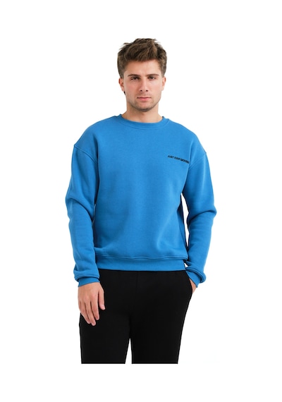 Justever Bisiklet Yaka Nakışlı Şardonlu İçi Polarlı Mavi Erkek Sweatshirt - Volar Mavi