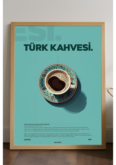 Türk Kahvesi Kahve Doğal Ahşap Çerçeveli Poster, Dekoratif Duvar Tablosu