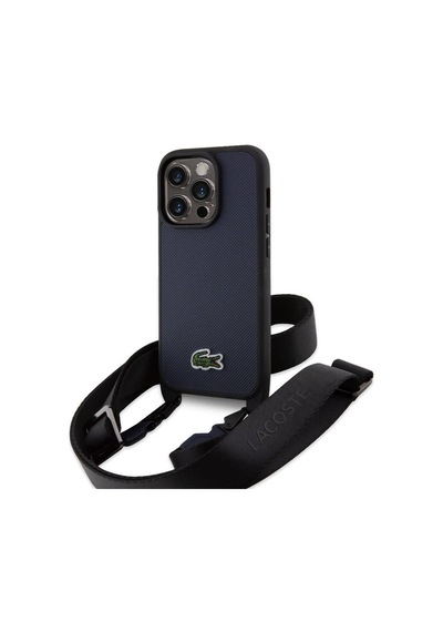 Apple Uyumlu iPhone 14 Pro Max Uyumlu Kılıf Lacoste Lisanslı Pu Pike Desen Askılı İkonik Timsah Logolu Lacivert -