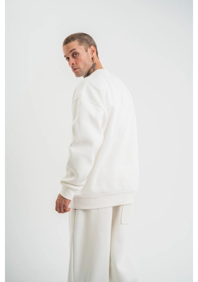 Erkek Uzun Kol Bisiklet Yaka 3 İplik Pamuklu Kışlık Sweatshirt - Beyaz