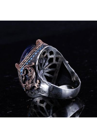 925 Ayar Gümüş Yüzük, Doğal Lapis Lazuli Taşı İle El Yapımı Erkek Yüzük, Vintage Tasarım Gümüş