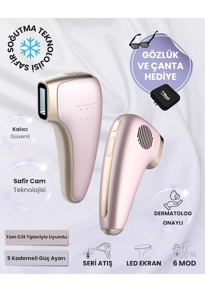 Mieco Safir Soğutma Özellikli ipl Lazer Epilasyon Aleti (Safir Cam)-Rosegold + Gözlük ve Çanta Hediyeli