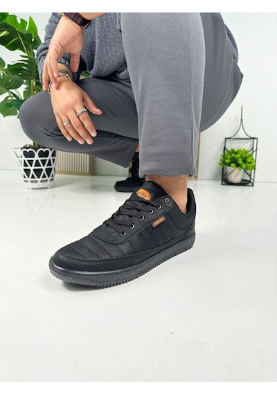 Günlük Erkek Sneaker Bağcıklı Dikişli Hafif Rahat Yürüyüş Spor Ayakkabı 013c Siyah