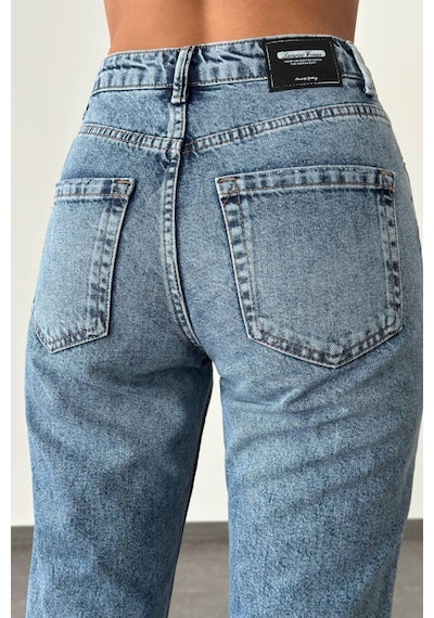 Lacarino 7609 Mom Fıt Kadın Jean Pantolon Blue