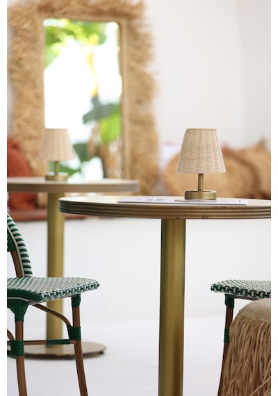Rattan & Bambu Kablosuz Şarjlı Masa Lambası - Alt Eskitme Gold Eskitme Gold