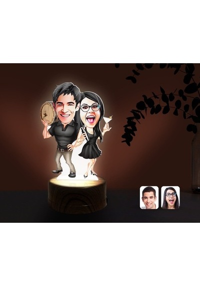 Kişiye Özel Sevgililer Karikatürlü Dekoratif 3D Biblo Led Işıklı (481495473)