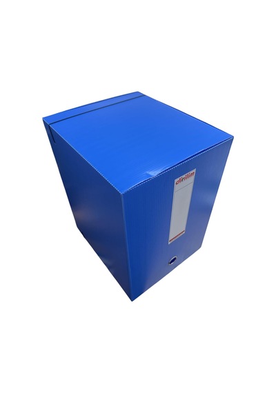 Tr Arşiv Klasörü 29x25x36cm A4 İçin Oluklu Plastik Mavi Lastikli Sırt Etiketli Metal Parmak Halkalı Arşiv Kutusu