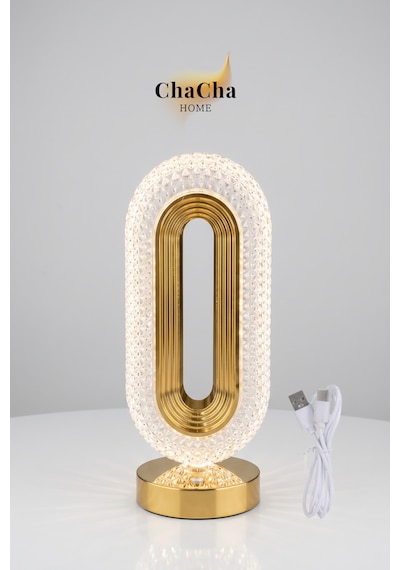 Chacha Home Senya Led Masa Lambası 26 Cm - Gold Detaylı Dekoratif Abajur Ve Gece Lambası Gold Ve Şeffaf