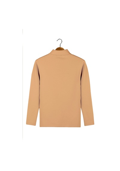 Terapi Men Erkek Bej Yarım Fermuarlı Basic Düz Sweatshirt Bej