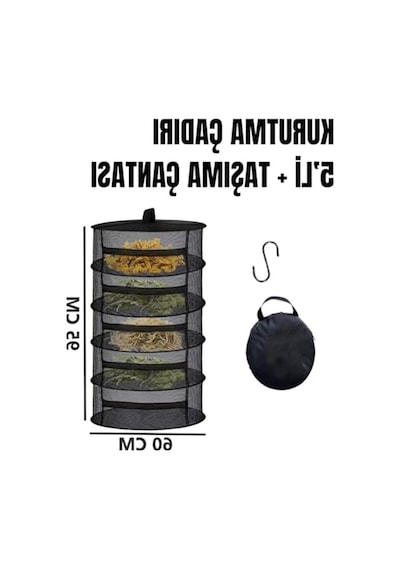 5 Katlı Katlanabilir Fermuarlı Meyve Sebze Kurutma Filesi, Siyah 40 x 19