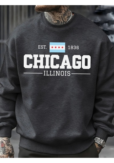 Startmore Startmorechicago Illinois Baskılı Sonbahar Erkekler Kazak Yumuşak Giysiler Büyük Boy Sokak Kazak Polar Antrasit