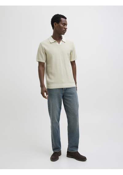 Jack & Jones Erkek Regular Fit Split Yaka Triko Tisört - Heaston - 12294733 Whitecap Gray