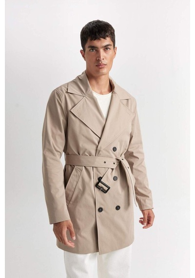 DeFacto Slim Fit Dar Kesim Düğmeli Kemerli Trençkot D5528AX25SPBG193 Bej DeFacto Slim Fit Dar Kesim Düğmeli Kemerli Trençkot D5528AX25SPBG193 Bej