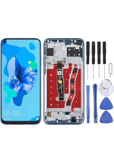 Huawei Uyumlu P20 Lite Lcd Ekran Dokunmatik Full Çıtalı Mavi