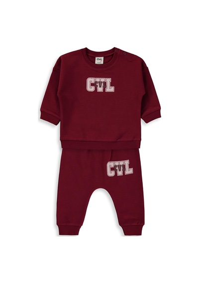 Civil Baby Cvl Baskılı 6-18 Ay Takım - Bordo Koyu Bordo