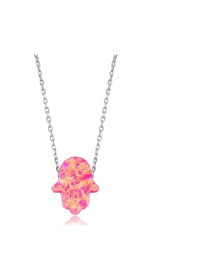 Gümüş Pembe Opal Fatma Eli Bayan Kolye Sl1749 Gümüş